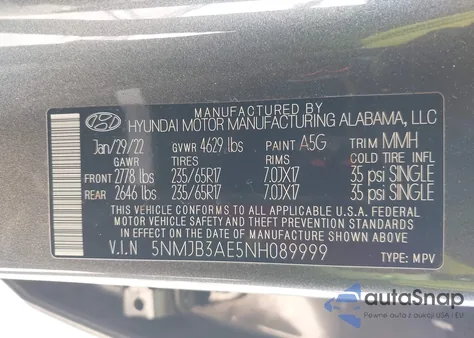 2022 Hyundai Tucson Sel из США, поврежденный, VIN 5NMJB3AE5NH089999